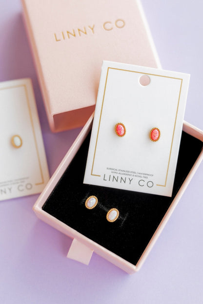 Screwback Stud Earrings - Luna Opal Light Pink