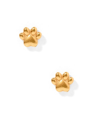 Screwback Stud Earrings - Paw Print Gold