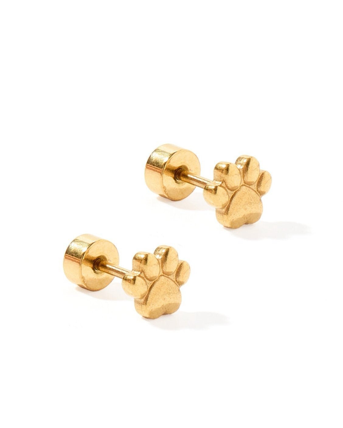 Screwback Stud Earrings - Paw Print Gold