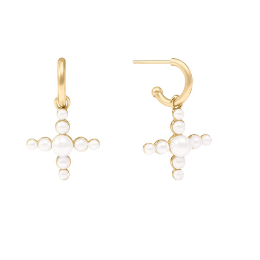 Gumdrop Cross Hoop + Charm Earring - Pearl