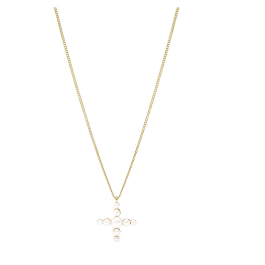 Gumdrop Cross Delicate Necklace - Pearl