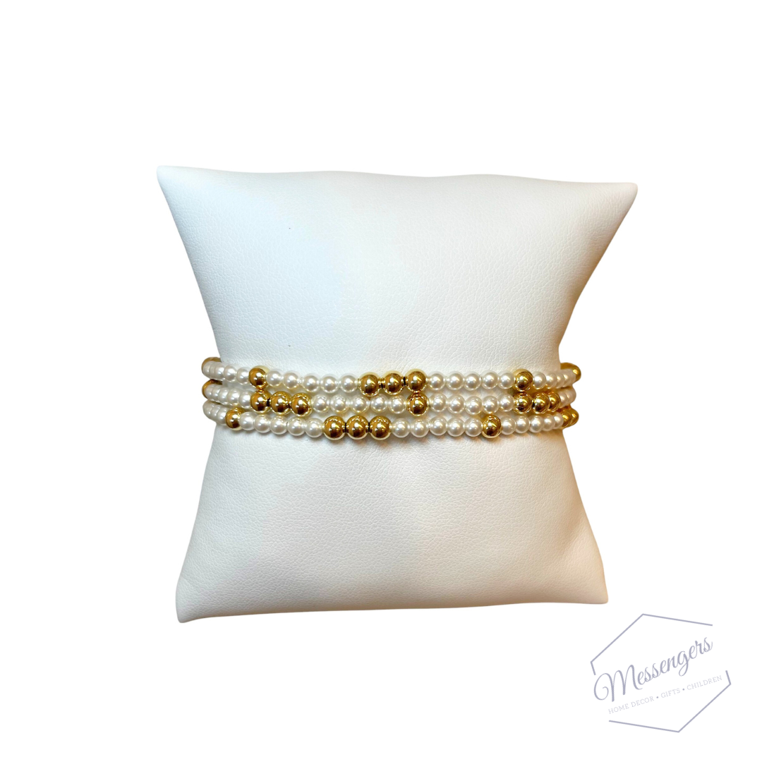 Worthy Pattern 3mm Bead Bracelet - Pearl