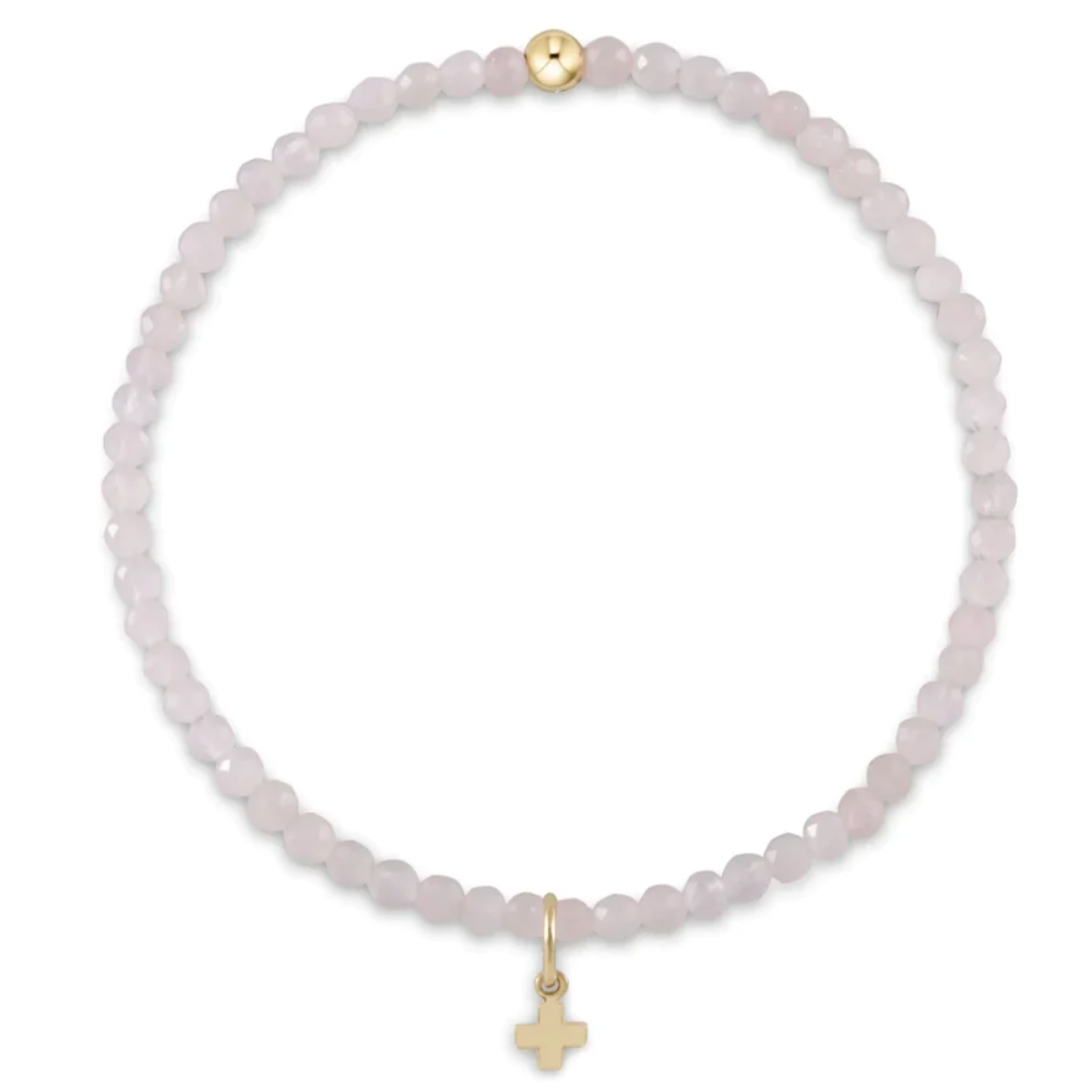 Egirl Gemstone 3mm Bead Bracelet Rose Quartz Signature Cross Small Gold Charm
