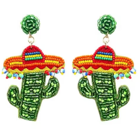 Beaded Cactus Earring - Green